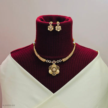 Gold- plated Ruby floral design  with earrings necklace