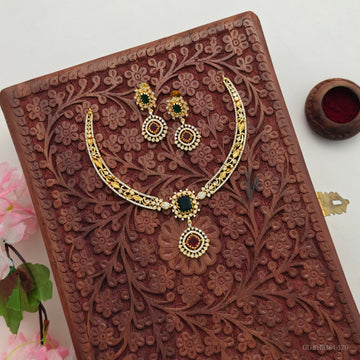 American Diamond Kanti necklace Green- Red stones