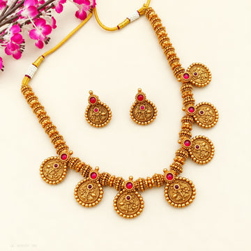Antique Gold Ruby Pendant Necklace Set