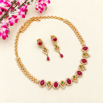 Ruby Emerald CZ Stone Necklace Set