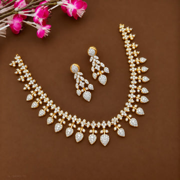 Gold Plated CZ Leaf Drop Necklace Set
