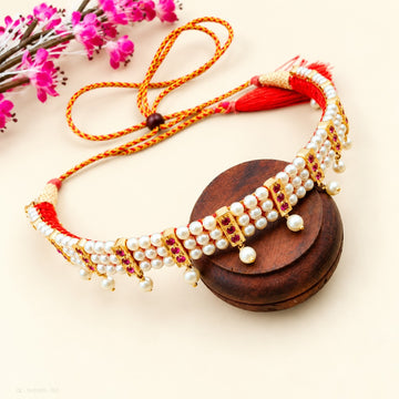 Gold Plated Pearl Ruby Traditional Choker Necklace