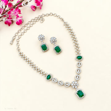Emerald Green CZ Stone Necklace Set