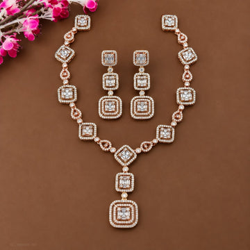 Square CZ Stone Geometric Necklace Set