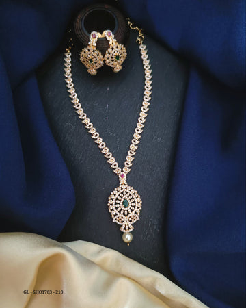 American Diamond Necklace set - Emerald & Ruby Stone GL-SHO1763-210