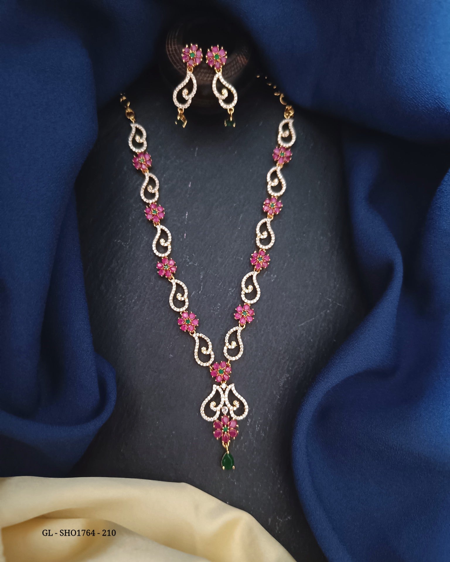 American Diamond Necklace set - Emerald & Ruby Stone GL-SHO1764-210
