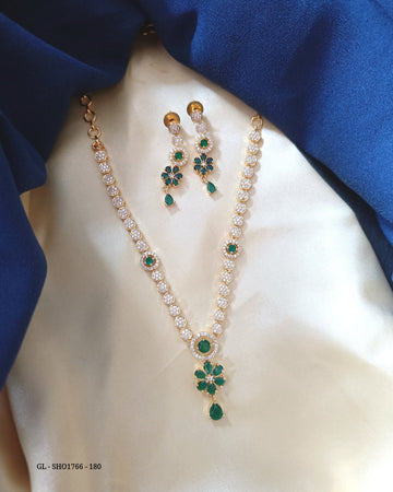Gold Plated Necklace set - American Diamond & Emerald stone GL-SHO1766-180