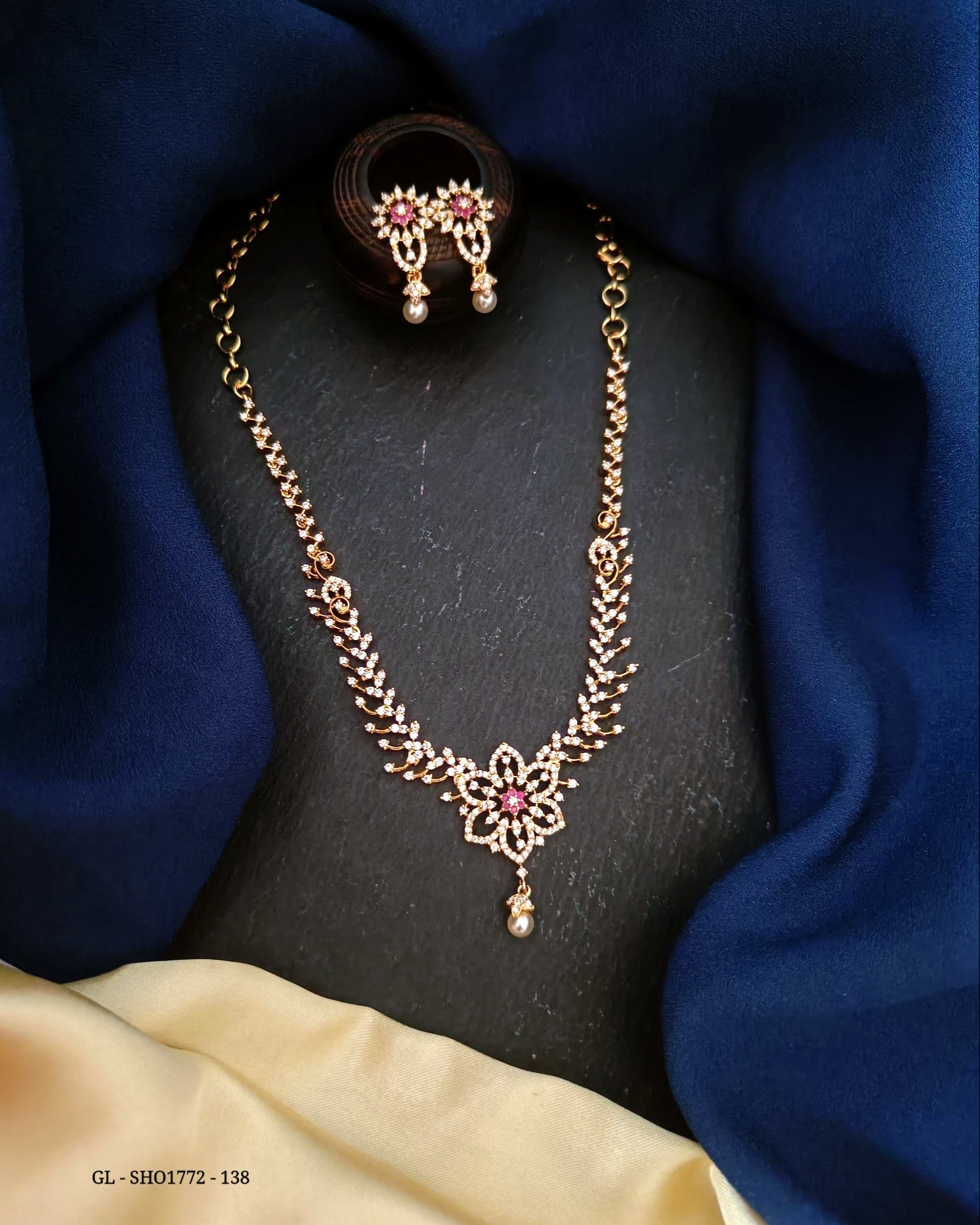 American Diamond Necklace set - Ruby stone GL-SHO1772-138