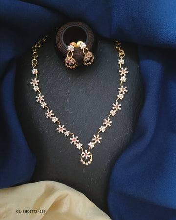 American Diamond Necklace set - Ruby stone GL-SHO1773-138