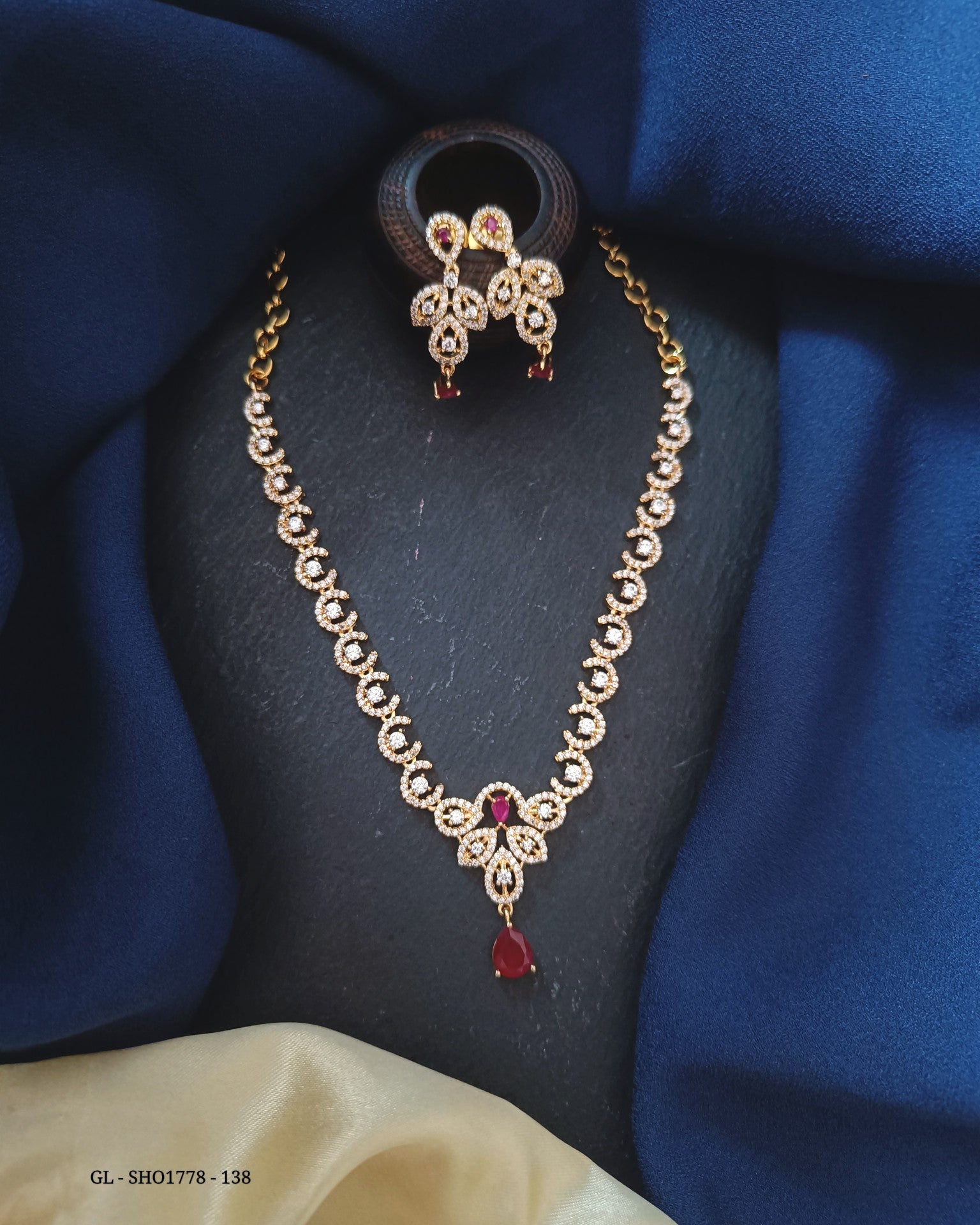 American Diamond Necklace set - Ruby stone GL-SHO1778-138