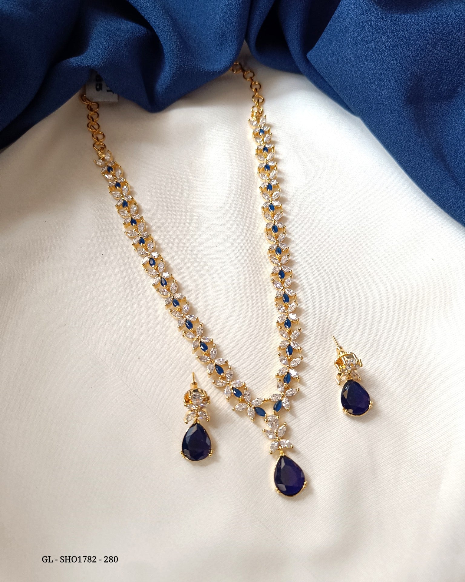 American Diamond Necklace set - Sapphire Stone GL-SHO1782-280