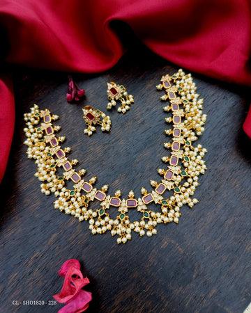 Ruby & Emerald Short Necklace Set : GL-SHO1820-228