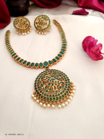 Ruby & Emerald stone short necklace set : GL-SHO1825-266