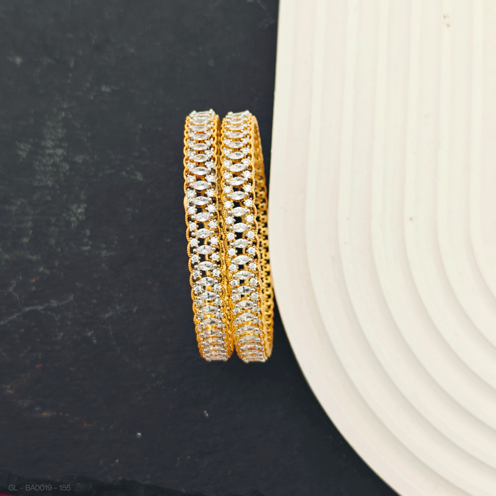2 PC Set - Women Golden-Designer- stone- Bangles(2.10 Size)