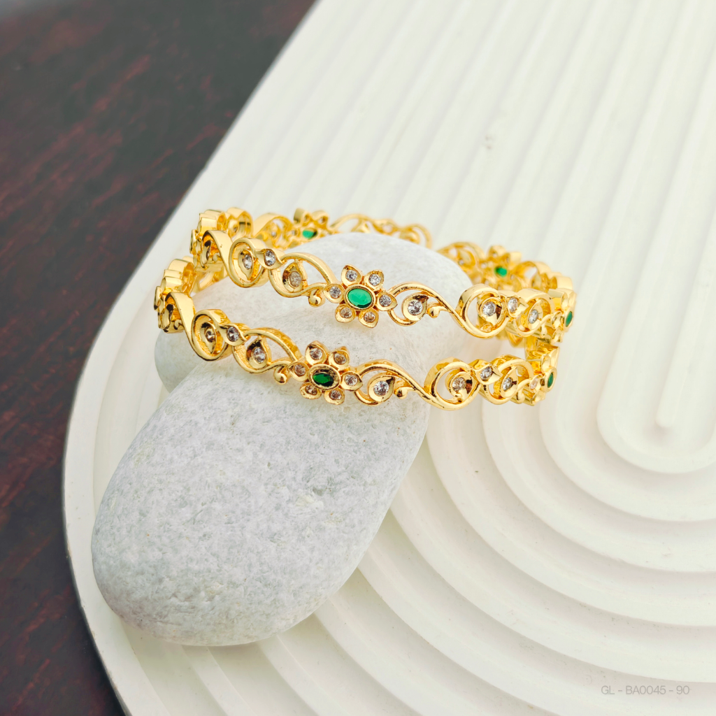 2 Pc Cz Emerald stone Bangle Set