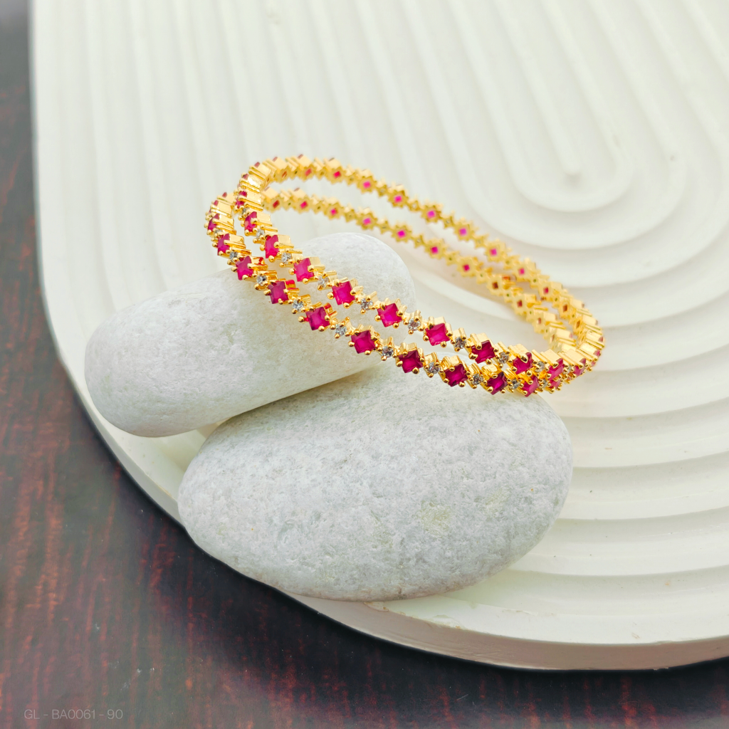 Gold finish AD Stone Ruby Bangle Set