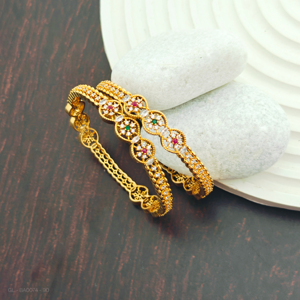 2 Pc  AD Stone multicolor Bangles