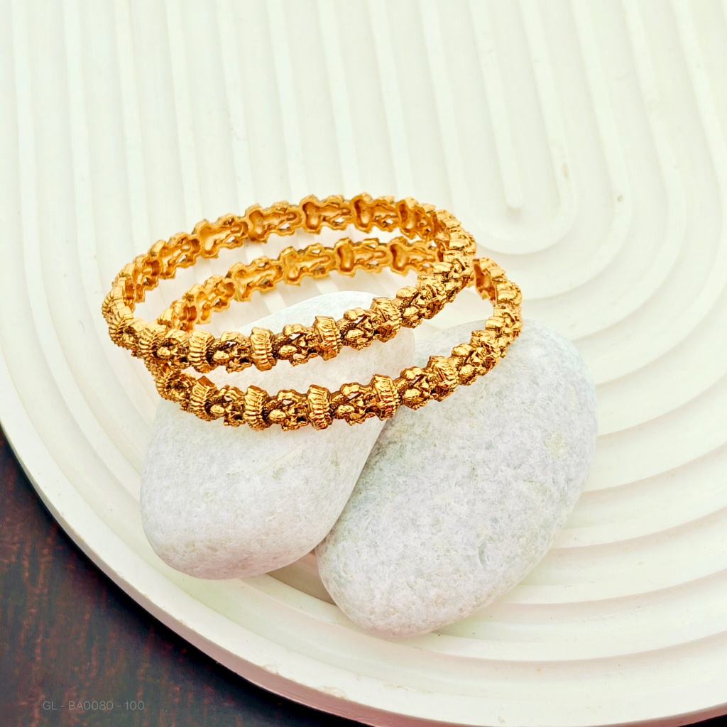 Gold Finish Seated Lakshmi Alligned Bangles
