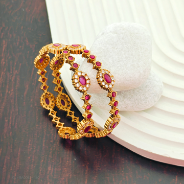 2 PCs AD Kemp stone Bangles in Ruby stones