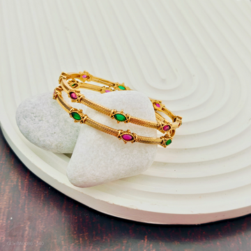 Solid thin style 2 Set Bangles with multicolor stones