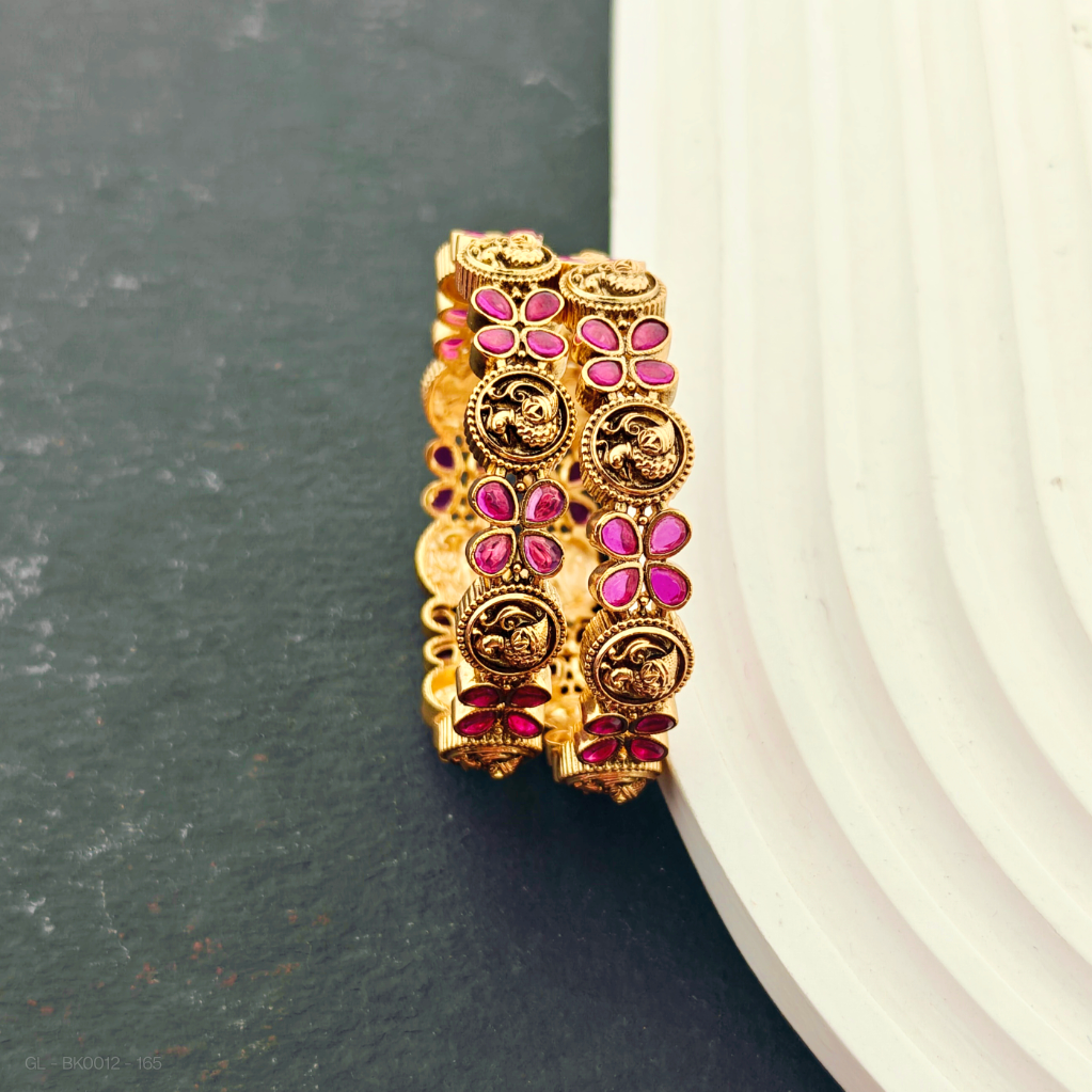 Kids Bangles 2 pc set Floral Design AD stone