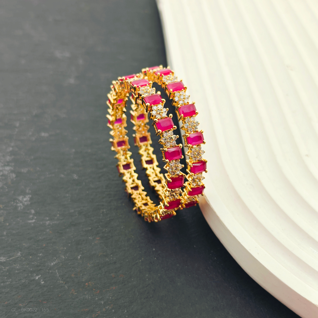 Kids Bangles 2 pc set-Designer-Pink AD stone