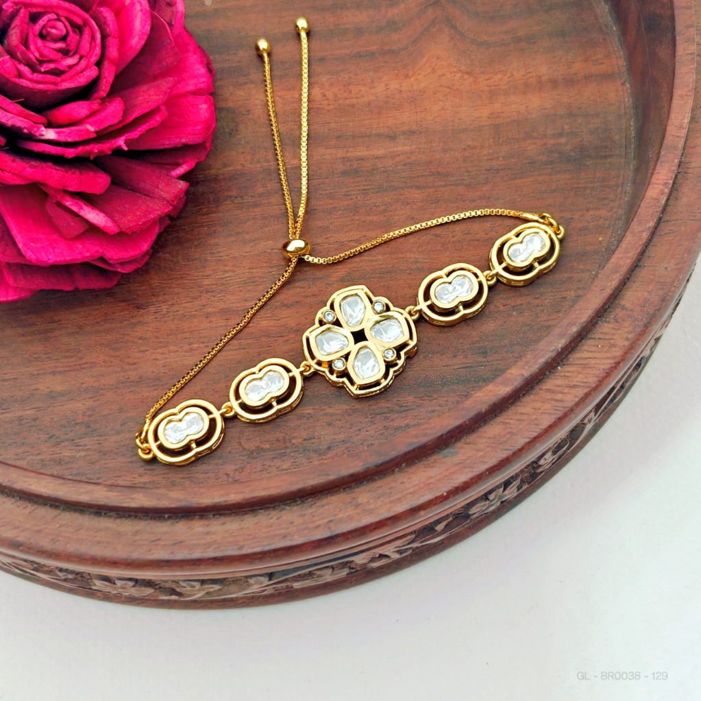 Polki Golden Bracelet -Floral design