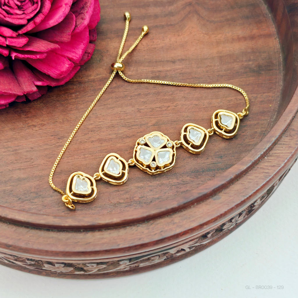 Polki Golden Bracelet-Floral - Design