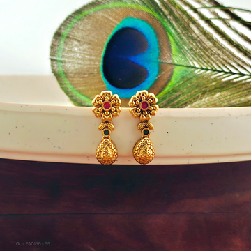 Gold plated-Ruby-Emerald-stone-Floral- Studs