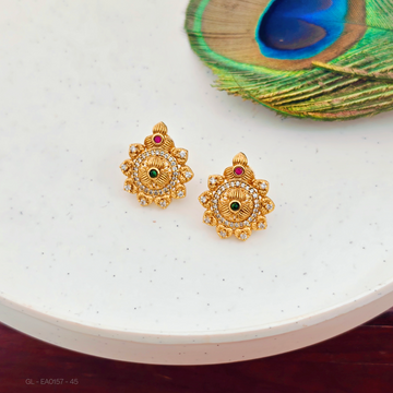 Gold plated-Ruby-Emerald-stone-petal- Studs