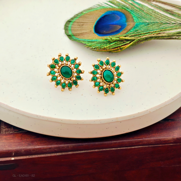 Gold Plated-Green Stone- Studs