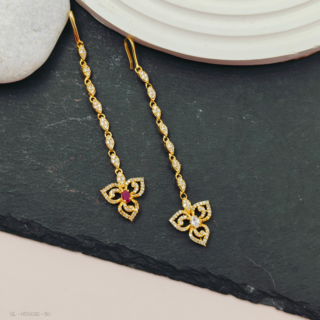Gold finish AD- Ruby -white Tikka / Nethichutti