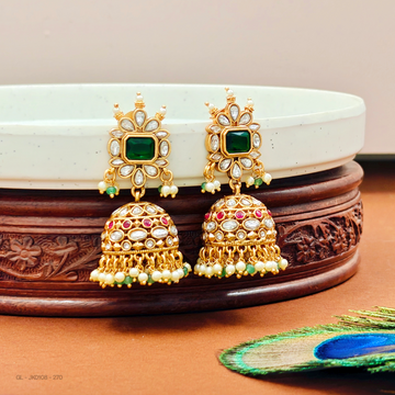 Gold finish-Emerald-stone-Bridal-Jhumkas