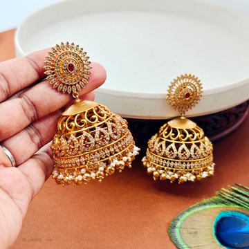 Gold finish-Ruby-stone-Bridal-Jhumkas