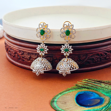 Gold finish-AD-Emerald-stone-jhumka