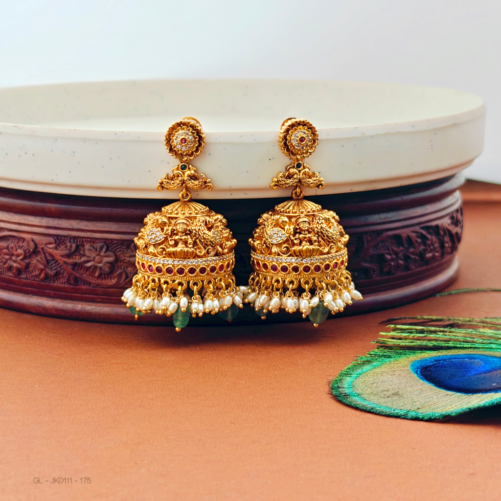 Gold finish-Lakshmi-peacock-design-Bridal-jhumka