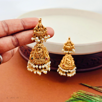 Gold finish-Lakshmi-peacock-design-pearl-jhumka