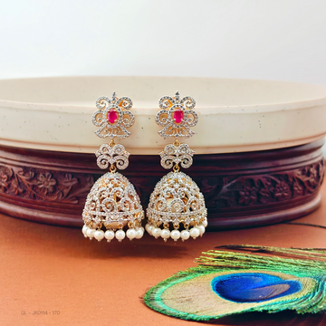Gold finish-AD-Ruby-Stone-pearl-jhumkas