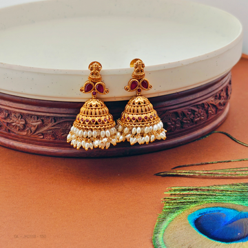 Gold finish-Lakshmi top-Ruby-Stone-pearl-jhumkas