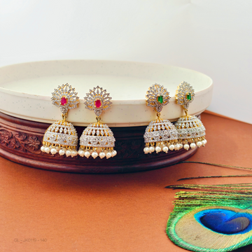 Gold finish-AD-Ruby-Emerald-Stone-pearl-jhumkas