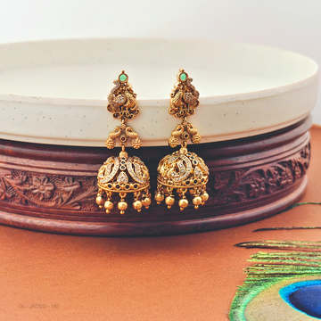 Gold finish-Emerald-Stone-peacock-design-jhumkas