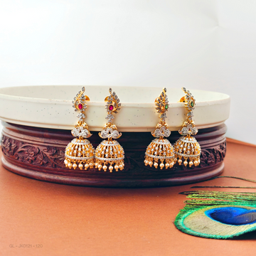 Gold finish-AD-Emerald-Ruby-Stone-peacock-design-jhumkas