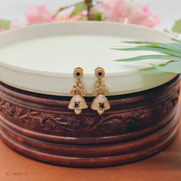 Micro gold AD pine stone pearl jhumkas