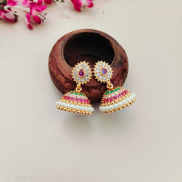 1 gram gold screw back Jhumkas - Design 12