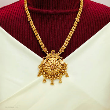 Antique Gold Temple Long Necklace set with Ruby Red stone