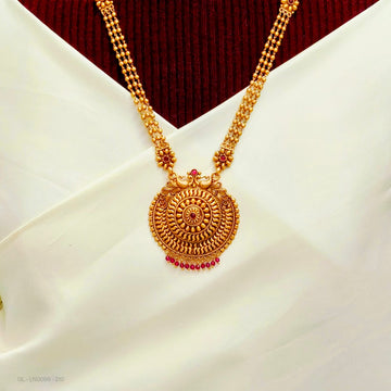 Antique long haram necklace set with ruby-colored stones