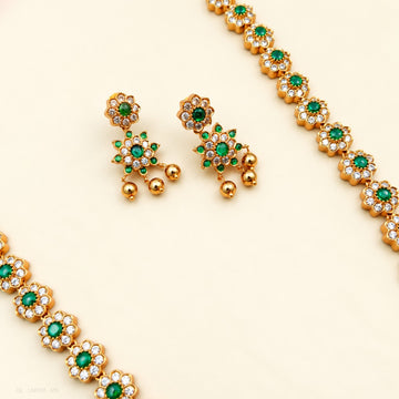 Emerald floral long Necklace set
