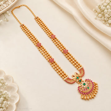 Gold Plated Ruby Emerald gold pearl Long Haram - Design 3