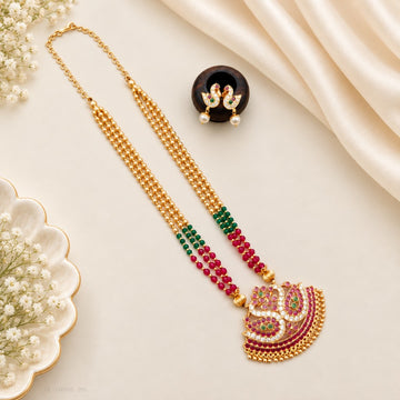 Gold Plated Ruby Emerald gold Pearl Long Haram - Design 6
