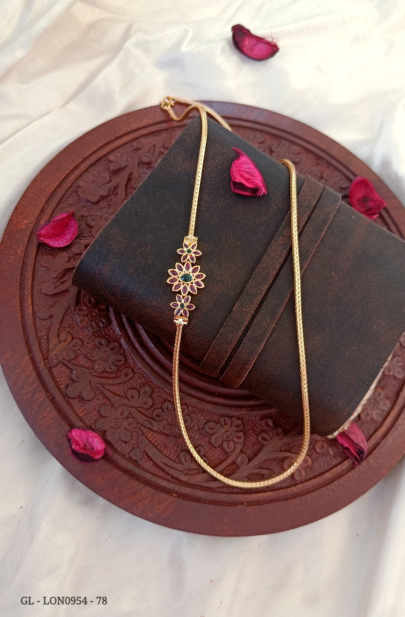 Gold Plated Red&Green stones Mogappu Chain